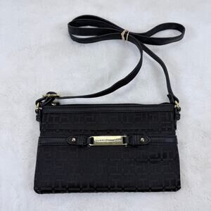 Tommy Hilfiger Black Monogram Embossed Crossbody Wristlet Bag Purse
